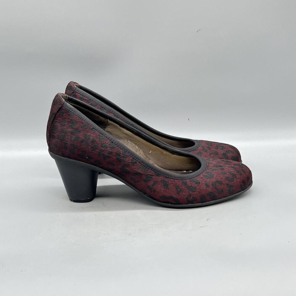 Vionic Shoes Womens 7.5 Red Leopard Calf Hair Mabrey Cone Heel Pumps Round Toe